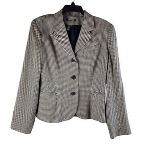 Lauren Ralph Lauren Women's Black and White Houndstooth Blazer 100% wool